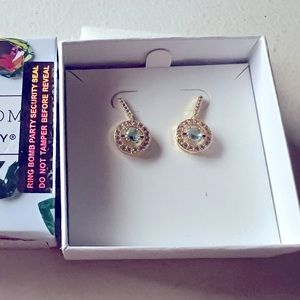 Bomb Party Aqua Blue Topaz Yellow Gold Earrings
